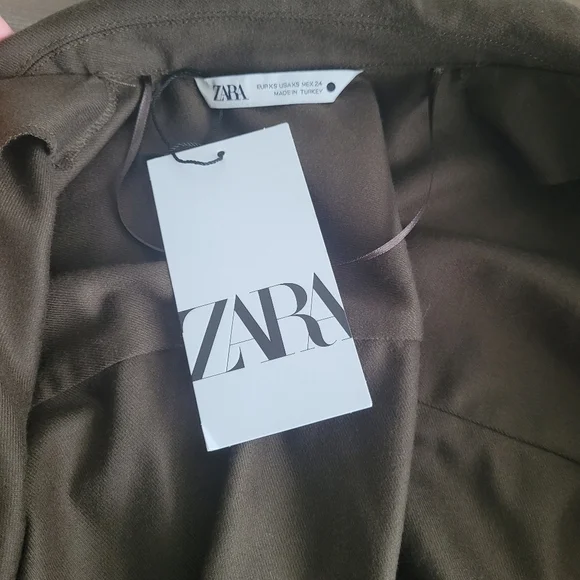 Zara Belted Pocket Blazer Jacket Tie Waist Khaki Size XS - Picture 10 of 12